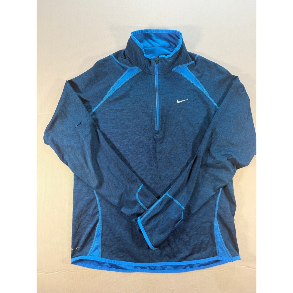 Nike Dri-FIT Mens Large Blue Space Dye Quarter Zip Pullover Running Shirt